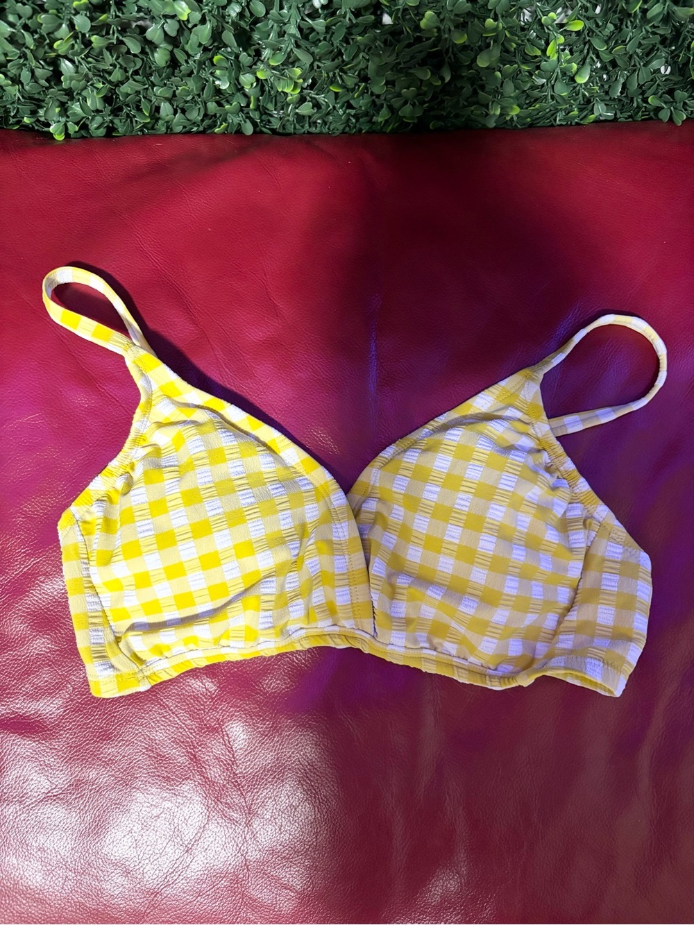Kona Sol Yellow Gingham Swimsuit Top
